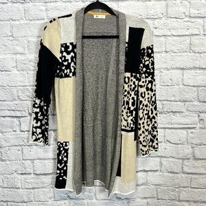 Ovla long patchwork animal print long cardigan 3/4 sleeve | Small